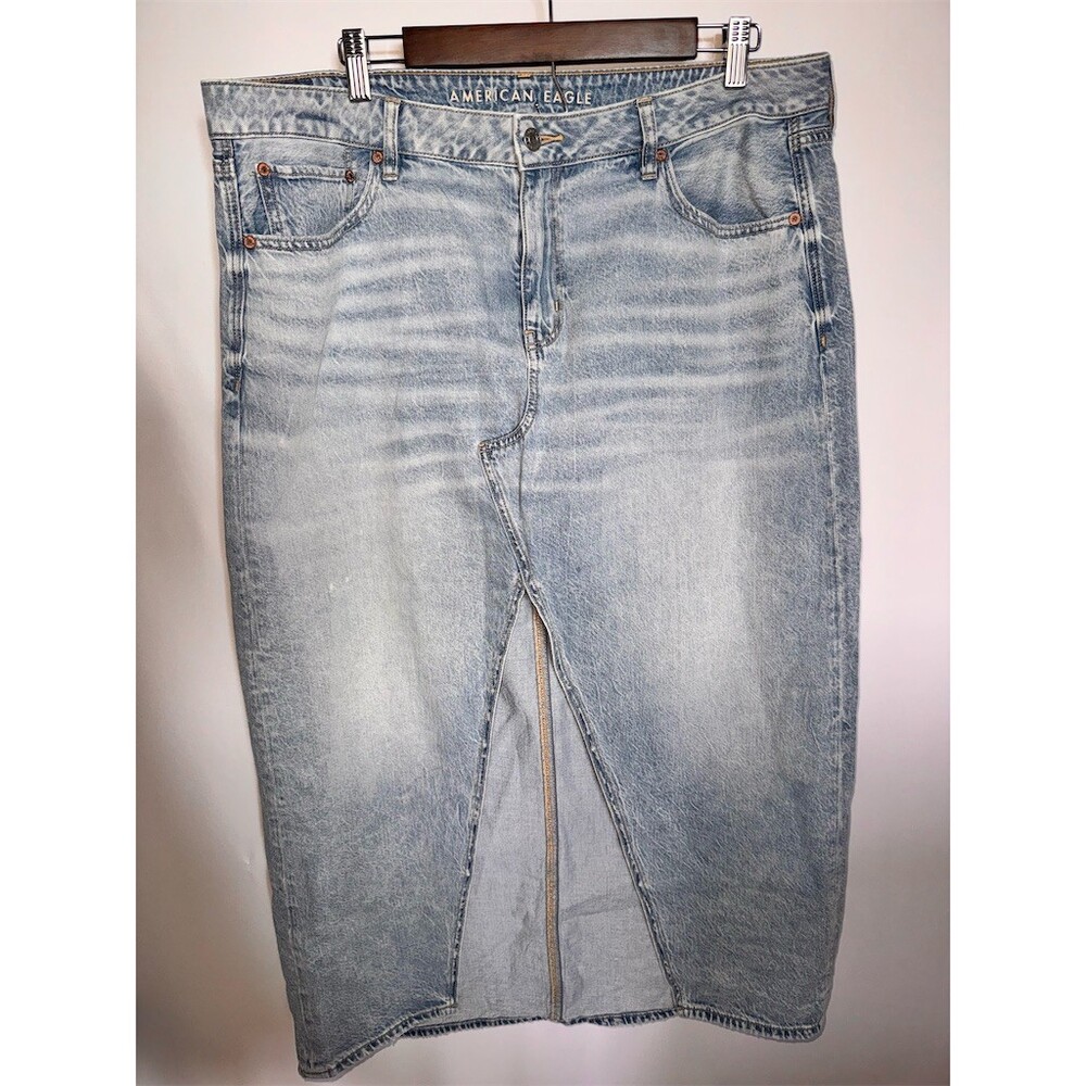 American Eagle Outfitters Skirt Womens Size 14 Blue Denim Midi Front Slit